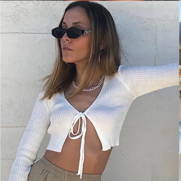 White tie lace up thin cardigan Medium - Picture 3 of 4